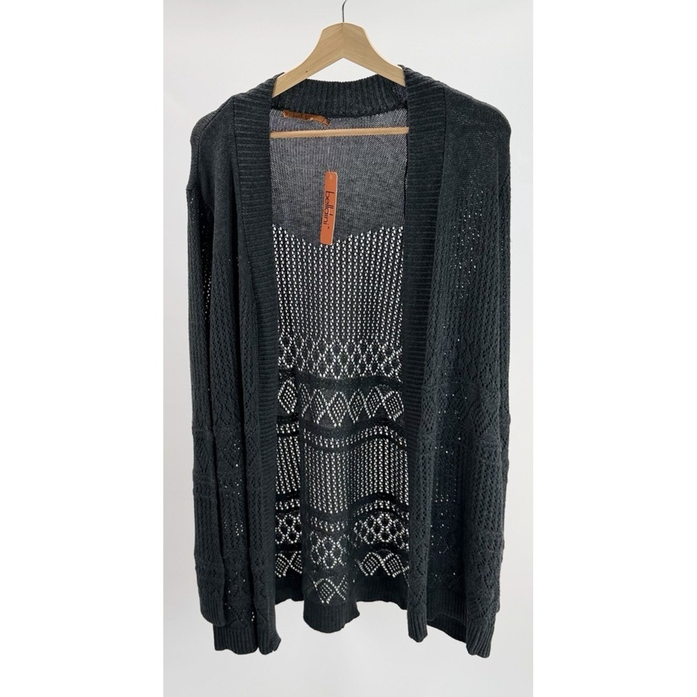 Belldini Pointelle Heather Charcoal Gray Open Front Sweater Plus 1X **See Notes